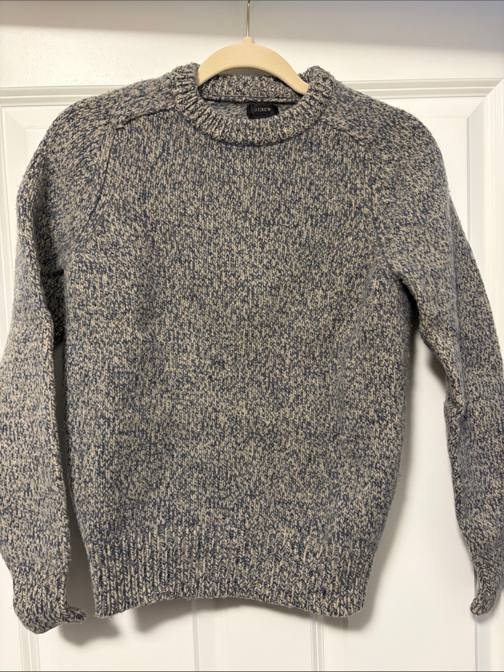 J. Crew 100% Wool Navy and Cream Crewneck Sweater